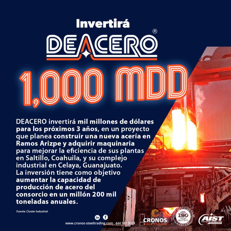 Invierte DEACERO 1000 mdd en nueva aceria